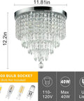 Four Light Mini Crystal Chandelier, Modern Flush Mount Ceiling Light, 11.8 Inch Diameter By 12.2 Inch Height with sparkling crystals.