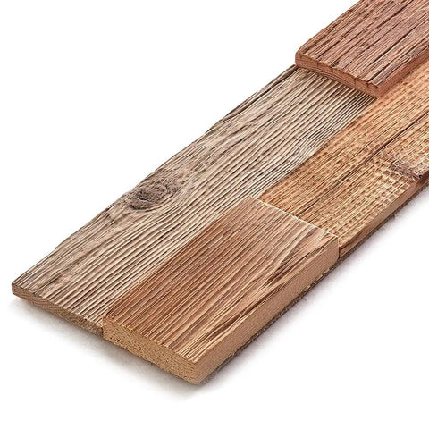Weathered Siberian Pine Wall Panels Kit With 12 Reclaimed Shiplap Boards For Rustic Home Decor, DIY Friendly 3D Wall Accent, close-up view