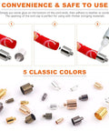 200 Piece Brass Cord End Caps Jewelry Findings Kit with assorted sizes and colors for tassels and crafts, glue application