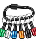 One Quarter Inch Bit Holder Keychain Set Of 6 Quick Release Hex Shank Bit Holders For Nut Driver, Screwdriver And Drill Bits With Carabiner