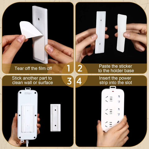 Step-by-step guide for installing Six Pack Self Adhesive Power Strip Holder Wall Mount Cable Management System For Surge Protector Plugs