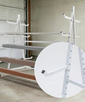Heavy Duty Mobile Storage Rack For Lumber And Conduit Pipes, Double Sided Design With Premium Iron Frame, 5 Tier Industrial Shelf On Wheels.