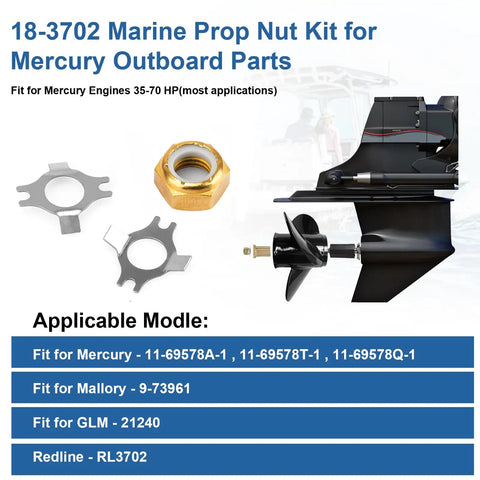 Marine Prop Nut Kit 18-3702 For 35 To 70 HP Outboards With 2 Lock Washers Fits Mercury Engines 11-69578A1 11-69578T1