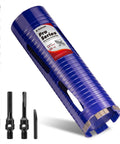 3 Inch Diamond Core Drill Bit Kit with Pilot Bit and Adapters for SDS Plus and One Half Inch Hex Five Eighths Inch Thread displayed
