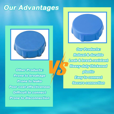 Comparison of Heavy Duty Drain Valve Cap Replacement highlighting its durable blue engineering plastic for P01006 and P6H1158 valves.