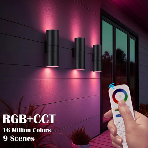 Exterior Up Down Outdoor Wall Lights With Remote Control RGB Color Changing 1200 Lumen Warm White 3000K use on patio wall