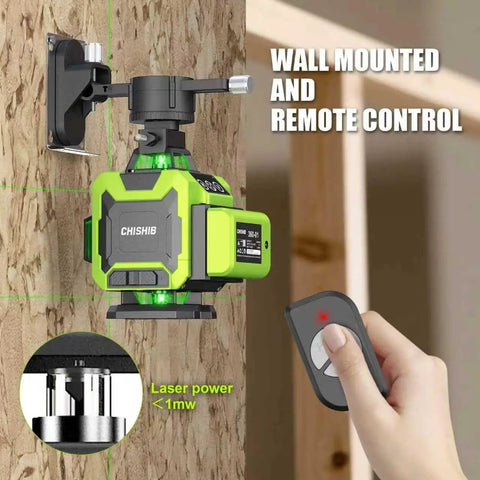 Self Leveling Green Beam Laser Level With Tripod A Real Workhorse Pro Grade 4x360 Degree Coverage 4D Laser Tool mounted indoors