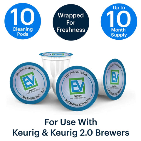 Keurig Descaling Solution Cleaning Pods 10 Pack for Keurig Coffee Makers Descaler Kit Deep Clean Pods displayed with labels