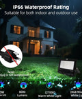Outdoor LED Flood Light 80W 8000 Lumens Color Changing Smart Floodlight RGBW 2700K Warm White on lawn, IP66 waterproof display