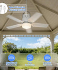 Outdoor Camping Ceiling Fan With Light And Remote, 20 Inch Portable Fan in a gazebo, featuring Type-C charging and settings icons.