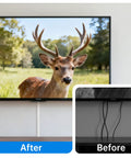 Before and after using Large Wall Cord Hider For 3 To 4 Cables With Snap On Design White Cable Management Cover For TV Cables