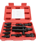 Pro Motorcycle Bearing Puller Tool Kit With Seven Collets For 8 To 25 Mm Wheel Hub Extraction Uses Alloy Steel Rod For Safe Extraction Eliminating Spindle Bearings Without Damage Saving Time And Cash On Bikes Keeping Ride Running Smooth, open case