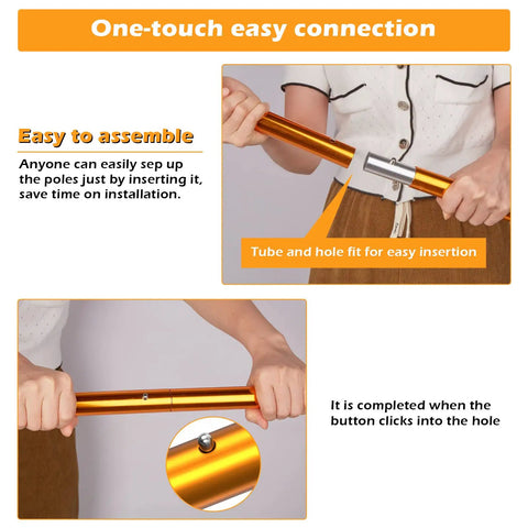 Adjustable Telescoping Aluminum Tarp Poles Set Of 2 for camping, showing easy setup with push-button connection details