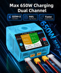 Dual Channel 650W Smart LiPo Battery Charger With Wireless Charging Panel And USB Output For 1 To 6S LiPo LiHV NiMH Pb