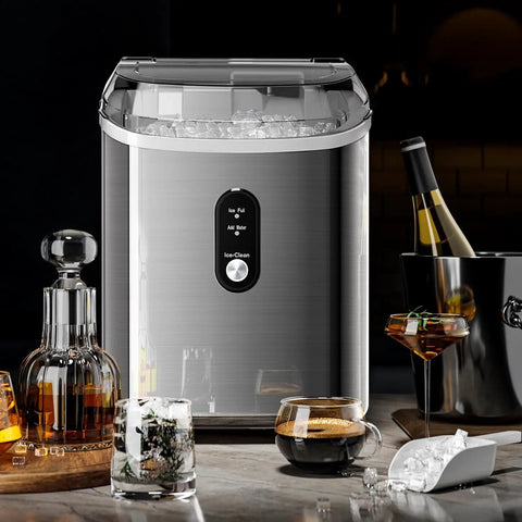 Chewable Nugget Ice Maker Countertop 35 Lbs Per Day Portable Sonic Ice Machine with self cleaning and one click operation.