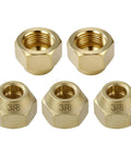 Top Tier Premium Brass Flare Nut Set Three Eighth Size Designed For Fuel Oil And Propane Systems, five brass nuts for secure connections.