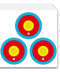 3 Spot Archery Target Paper Set With Pins, New LAS Version, featuring vibrant circles and red pins for accuracy practice