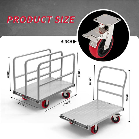 Phexod 2500 Lb Capacity Drywall Cart With Steel Panel Truck Design features dimensions and heavy duty wheels for easy transport.