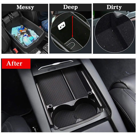 Tesla Model S X Center Console Organizer with armrest, 2.9 inch cup holder, neat custom tray, 2016-2021 models, clutter-free interior