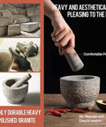 Unpolished Granite Mortar And Pestle Set With Silicone Lid 2 Cup Capacity Garlic Peeler Non Slip Pad 5.5 Inch Spice Grinder