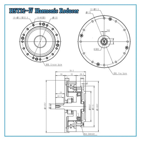 Diagram of HST32-IV Harmonic Drive Reducer highlighting torque and precision control for CNC and robotics.