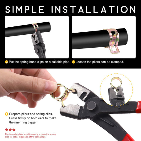 Tutorial showing installation with pliers of Must Have 121 Piece Spring Band Clips Kit With 12 Sizes From 7mm To 22mm Hose Clamps Pliers Fuel Silicone Vacuum Hose Fasteners For Low Pressure Air Tubes DIY Auto Repair Set For Quick Fixes And Tight Seals