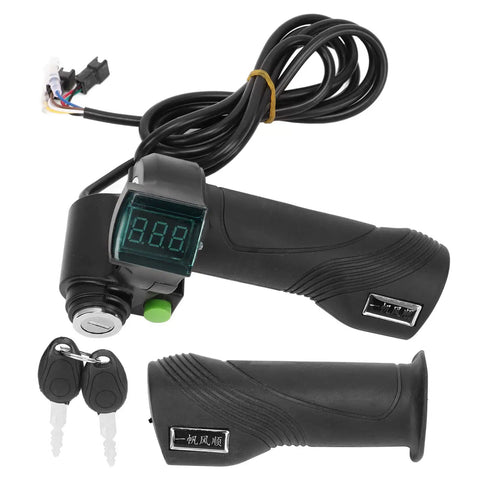 Electric Bike Throttle Grip With Lock Blue Screen Handlebar For Riding 12V To 99V Voltage Auto Detect Compatible Spare Parts One Pair Easy Install Plug And Play High Performance Throttle For A Smooth Ride