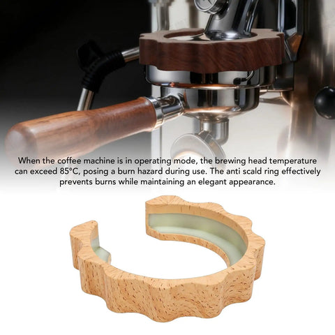 58mm Group Head Cover With Anti Scalding Heat Shield For E61 Coffee Machines Beech Wood Color ABS Material Brew Head Guard No Burn Safe Brewing And Heat Insulation shown installed on an E61 espresso machine.