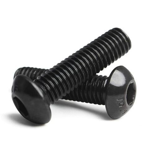 Top Tier M3 X 30mm Button Head Socket Cap Screws Built Tough As Nails With 10.9 Grade Alloy Steel And Durable Black Oxide Finish, showing three black screws.