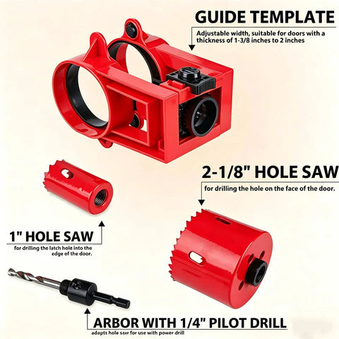 Door Lock Installation Kit With Hole Saw Set For Wood And Metal Doors Guide Template Pro Grade Construction Easy To Align