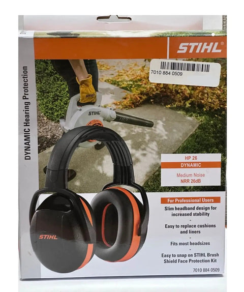 Package of orange noise reduction earmuffs with padded stainless steel headband, adjustable for comfort, NRR 25 dB hearing protection.
