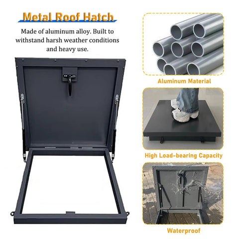 All Weather Heavy Duty Aluminum Roof Hatch Cover Attic Access Lid For Outdoor Roofs And Skylights Rust Resistant Leakproof Seal Emergency Access Yard Ready And School Factory Home Use 65x45cm, open view