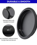 Close-up of Two Pack Round Pocket Door Pulls For Closet Doors Two And One Eighth Inch Black Finger Pulls With Easy Snap In Installation