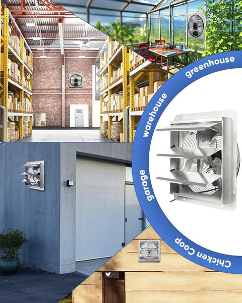 Beefy 14 Inch Shutter Exhaust Fan High Speed 1520 CFM Wall Mounted With 1.65m Power Cord Clears Heat Humidity Dust And Odors In Garages Attics Greenhouses Sheds And Shops