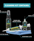 Marine Reel Care Kit With Oil And Grease For Freshwater And Saltwater Reels, including oiler, pump sprayer, syringe, cotton swabs, cloth.