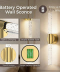 Details of Battery Operated Wall Sconces Set Of 2 In Gold, Magnetic LED Lights with touch control and acrylic bubble tube.
