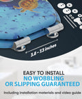 Close-up of Soft Close Round Toilet Seat In Molded Wood With Quiet Slow Close, Decorative Ocean Print, installation materials nearby