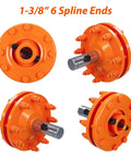Heavy Duty PTO Slip Clutch For Tractors With 1 3/8 Inch Spline Shaft and adjustable spring tension, showing four angles.