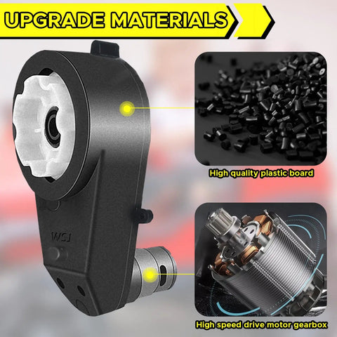 Two Pack 24V Electric Motor Gearbox with high speed drive, durable aluminum housing, and plastic board material highlighted