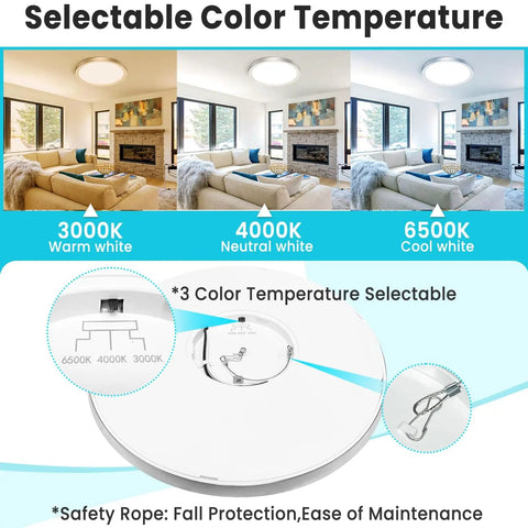 16 Inch Flush Mount LED Ceiling Light Fixture With Adjustable Color Temperature 3000K 4000K 6500K 36W 3200lm Brushed Nickel Satin Round Ceiling Lamp For Bathroom Kitchen Hallway Shower Energy Efficient