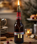 Outdoor Wine Bottle Torch Kit Two Pack With Long Life Wicks Brass Wick Holders And Caps Ready To Add Your Bottle For Easy Patio Lighting Durable Fiberglass Body And Brass Build For Long Lasting Flames shown installed on bottle
