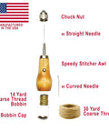 Deluxe DIY Sewing Awl Kit For Quick Fixes On Straps And Bags With Handheld Stitching Power Includes Straight Needle Curved Needle And Threaded Bobbin Made In USA components