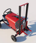 Heavy Duty Forklift Attachment Plans Build A Badass Yard Lift For Your Garden Tractor with red chassis and lifting forks.