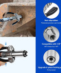 Grease gun coupler with hose and 90-degree tip; non-slip handle, 1/8 in NPT compatibility, locking plate.
