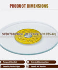 Heavy Duty Tempered Glass 360 Degree Turntable For Dining Tables with dimensions and features shown.
