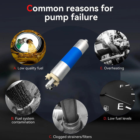 Reasons for pump failure including low quality fuel, fuel system contamination, clogging, overheating, and low fuel levels.