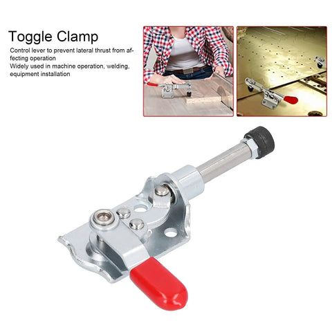 Two Pack Dead Nuts Tight Push Pull Toggle Lever Clamp With Hefty Coated Handle, iron construction, used for precise metalwork.