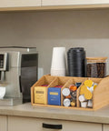 Bamboo Coffee Station Organizer With Clear Acrylic Tray Five Compartment Design For Tea Bags Condiments Pods Creamer Syrup And Cups