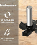 Spoilboard Surfacing Router Bit 1/2 Inch Shank 2 Inch Diameter 4-Wing YG6X Carbide Rabbet Slot Cutter for wood planing