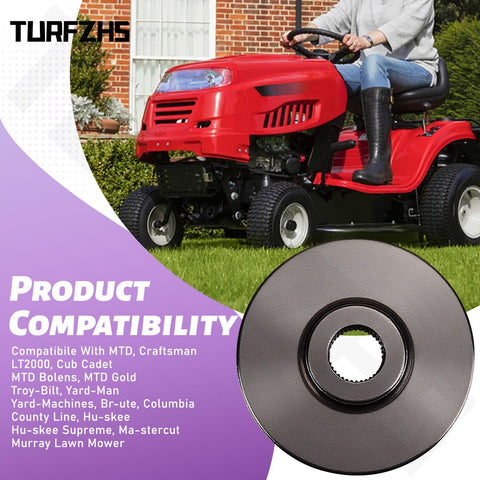 Beefed Up Brake Disc For Wide Range Mower Models Compatible With MTD Cub Cadet Craftsman shown with mower compatibility list